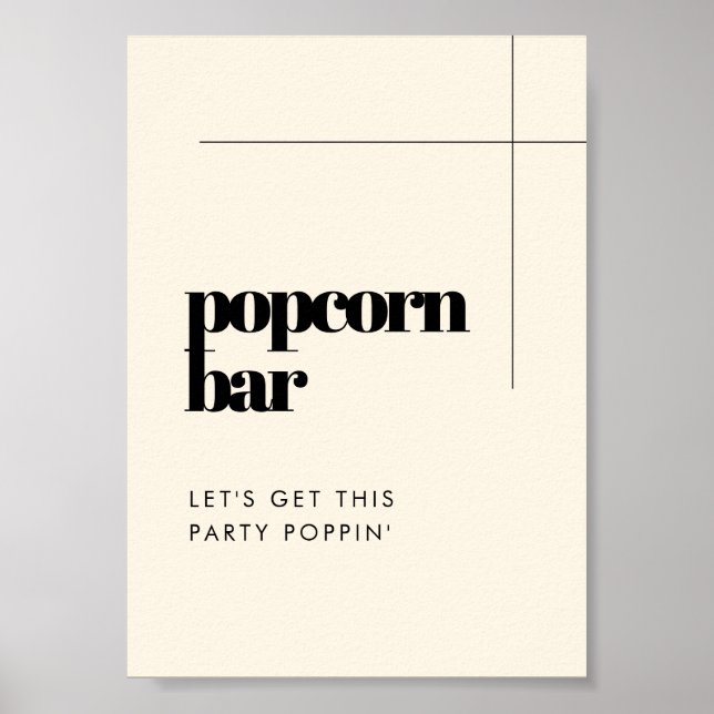 Simple elegant & chic wedding Popcorn bar sign (Front)