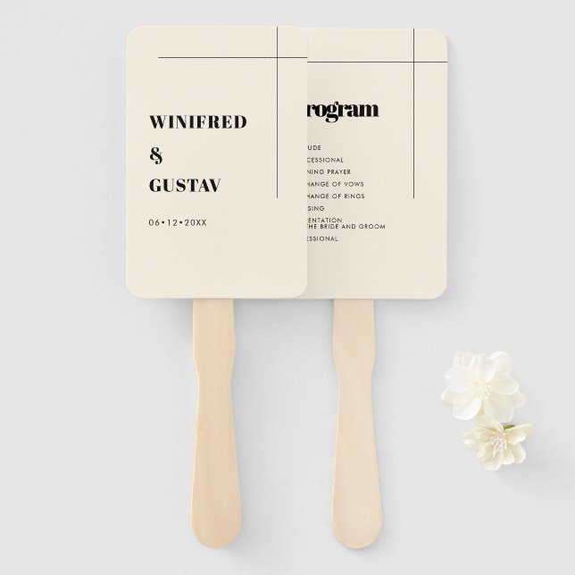 Simple elegant & chic wedding program hand fan (Front and Back)