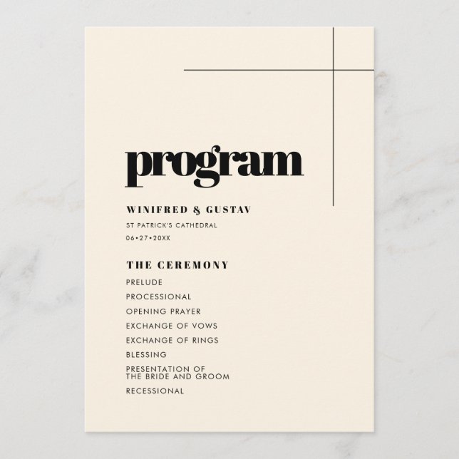 Simple elegant & chic wedding programme (Front)