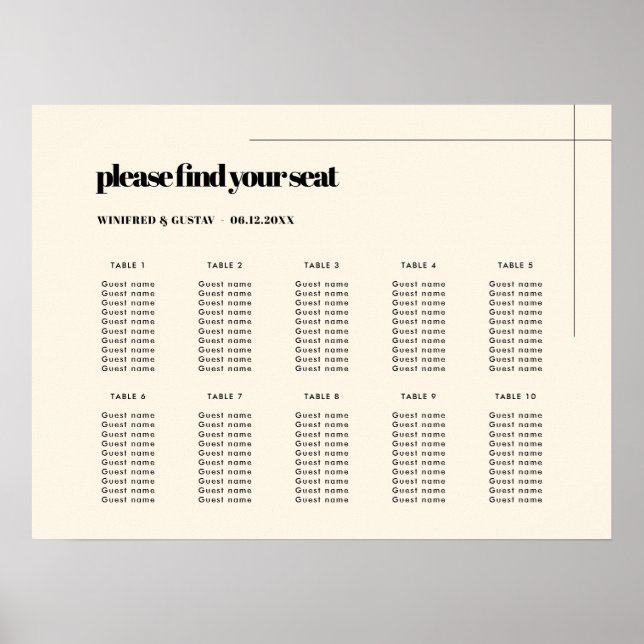 Simple elegant & chic wedding seating chart (Front)