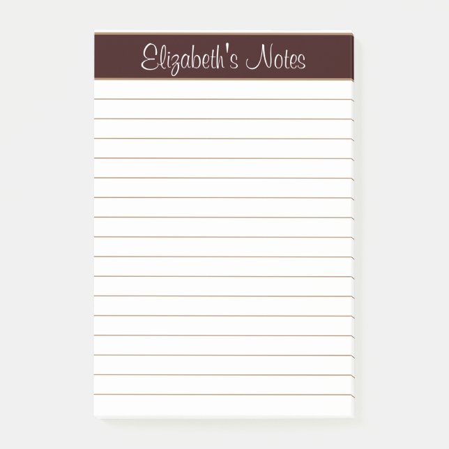 Simple Elegant Chocolate Brown Lined Personalised Post-it Notes (Front)