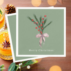 Simple Elegant Christmas Botanical Greenery Napkin