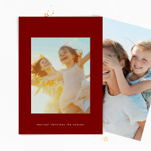 Simple Elegant Christmas Burgundy Custom Photo Holiday Card