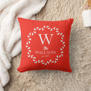 Simple Elegant Christmas Family Monogrammed Cushion