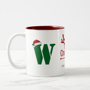 Simple Elegant Christmas Family Monogrammed Name Two-Tone Coffee Mug