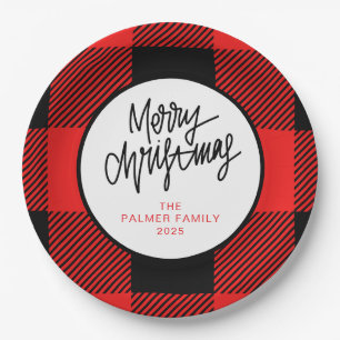 Simple Elegant Christmas Family Name Paper Plate