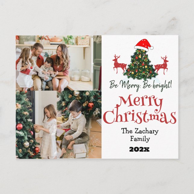 Simple Elegant Christmas Family Photo Collage Holiday Postcard (Front)