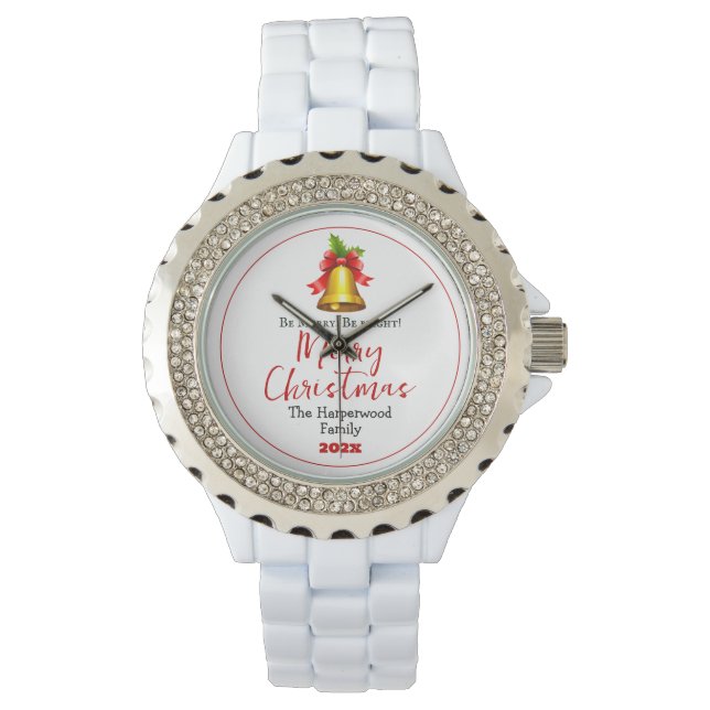 Simple Elegant Christmas Family Photo Collage Watch (Front)