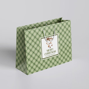 Simple Elegant Christmas Gift Bag Sage Ivory
