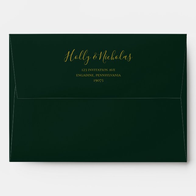 Simple Elegant Christmas Green Wedding Invitation Envelope (Back (Top Flap))