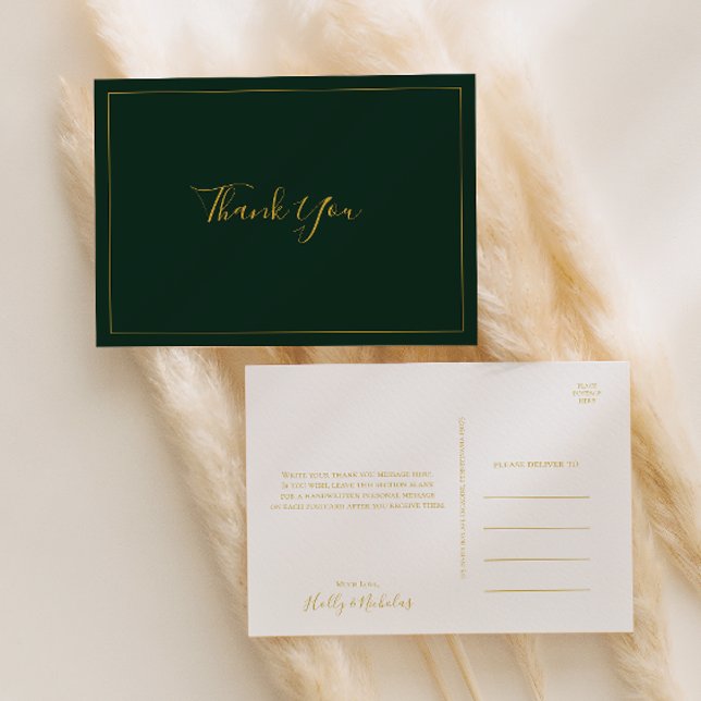Simple Elegant Christmas | Green Wedding Thank You Postcard (Creator Uploaded)