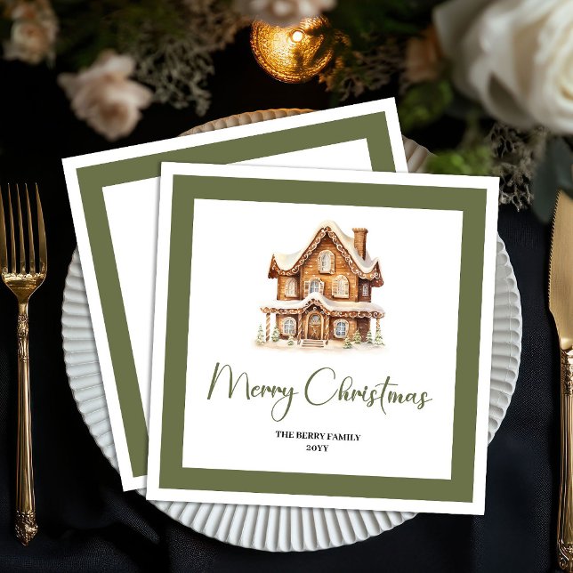 Simple Elegant Christmas House Custom Name Napkins (Simple Elegant Christmas House Custom Name Napkins)