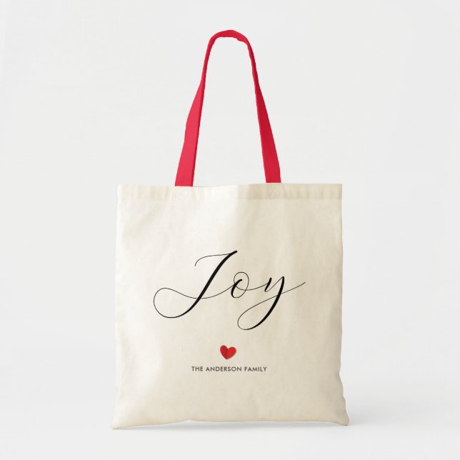 Simple Elegant Christmas Joy and Love Holiday Tote Bag (Front)