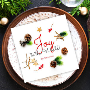 Simple Elegant Christmas Joy to the World Wreath Napkin