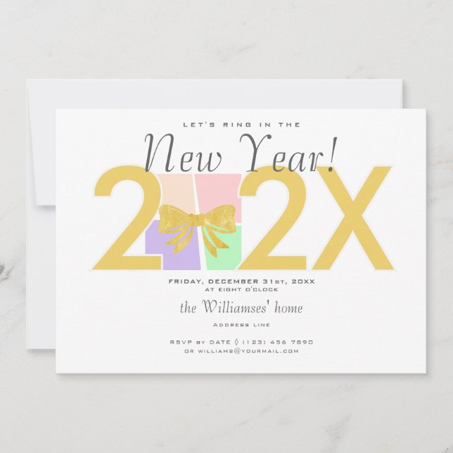 Simple Elegant Christmas New Year Gift Box Bow Invitation (Front)