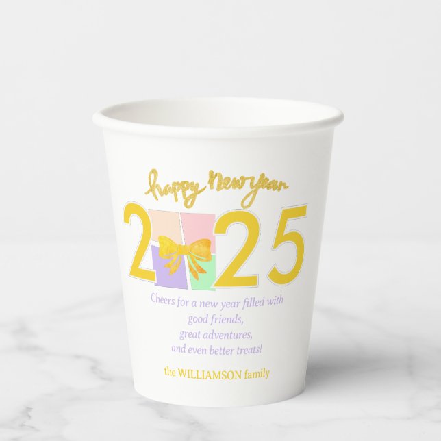 Simple Elegant Christmas New Year Gift Box Bow Paper Cups (Front)