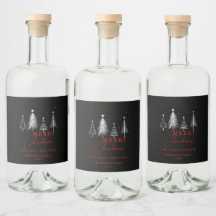 Simple Elegant Christmas Pine Tree   Black Liquor Bottle Label
