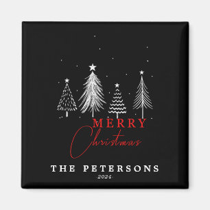 Simple Elegant Christmas Pine Tree Black Magnet