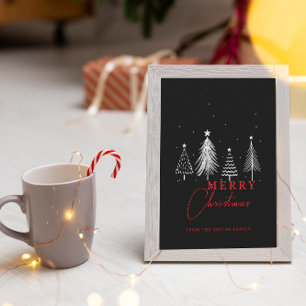 Simple Elegant Christmas Pine Tree Black Mini Card