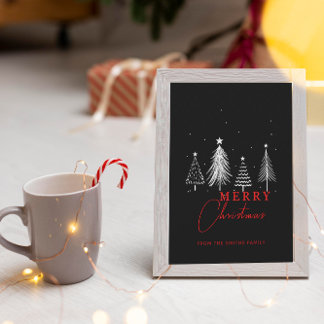 Simple Elegant Christmas Pine Tree Black Mini  Card