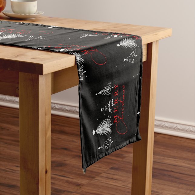 Simple Elegant Christmas Pine Tree | Black Short Table Runner (In Situ)