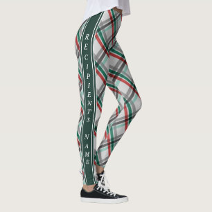 Simple Elegant Christmas Red Green Plaid Leggings