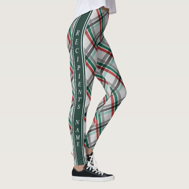 Simple Elegant Christmas Red Green Plaid Leggings (Right)