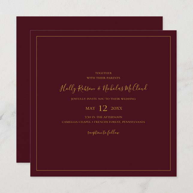 Simple Elegant Christmas | Red Square Wedding Invitation (Front/Back)