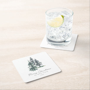 Simple Elegant Christmas tree Pine tree Square Paper Coaster