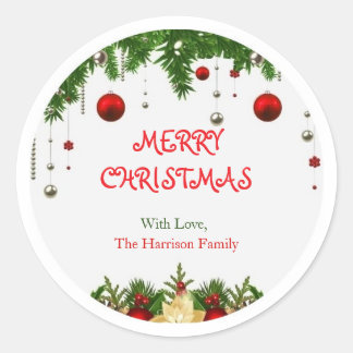 Simple Elegant Christmas Watercolor Botanical Clas Classic Round Sticker
