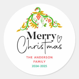 Simple Elegant Christmas Watercolor Botanical Classic Round Sticker