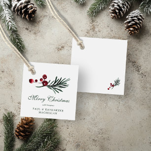 Simple Elegant Christmas Watercolor Botanical Favour Tags