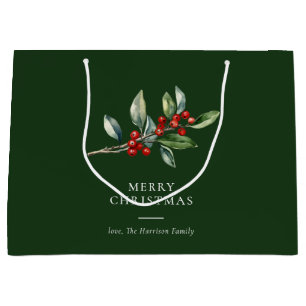 Simple Elegant Christmas Watercolor Botanical Large Gift Bag