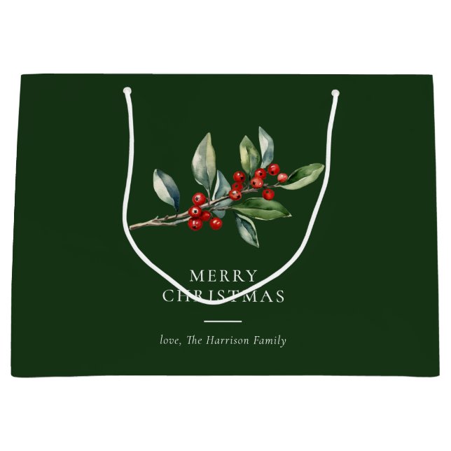 Simple Elegant Christmas Watercolor Botanical Large Gift Bag (Front)