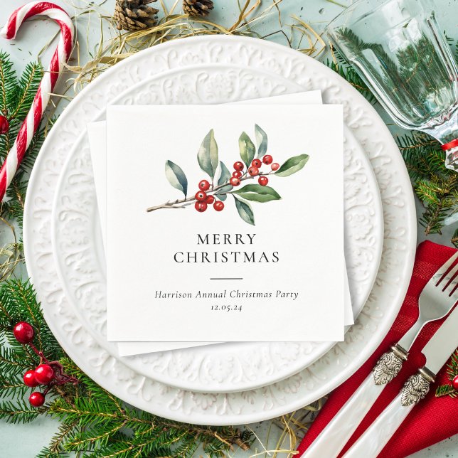 Simple Elegant Christmas Watercolor Botanical Napkin (Creator Uploaded)