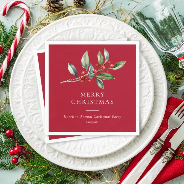 Simple Elegant Christmas Watercolor Botanical Napkin (Creator Uploaded)