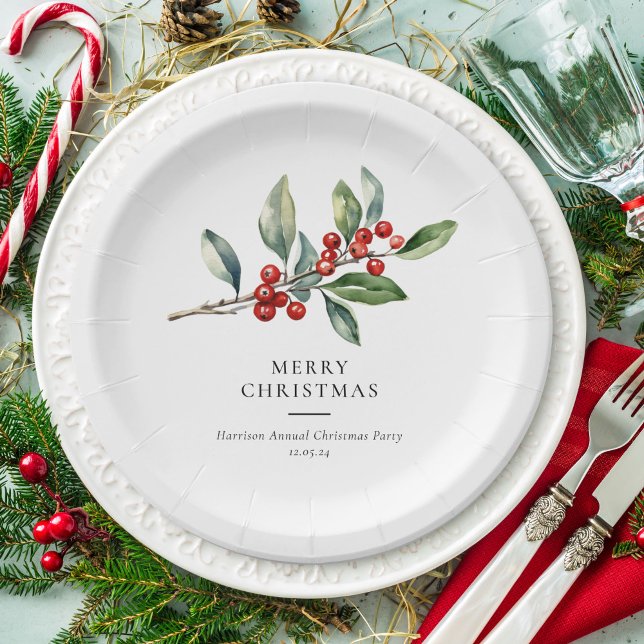 Simple Elegant Christmas Watercolor Botanical Paper Plate (Creator Uploaded)