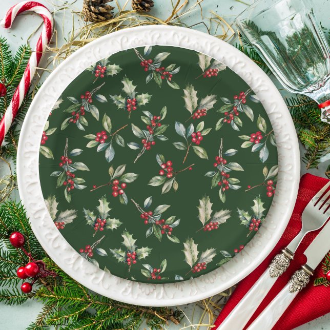 Simple Elegant Christmas Watercolor Botanical Paper Plate (Creator Uploaded)