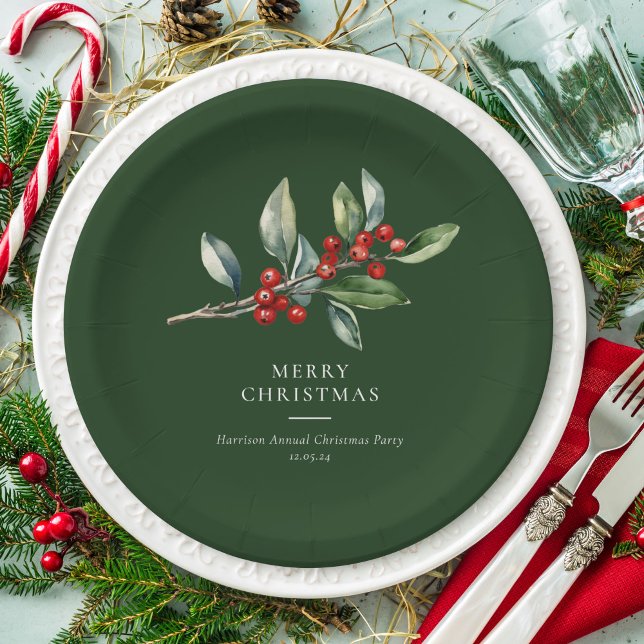 Simple Elegant Christmas Watercolor Botanical Paper Plate (Creator Uploaded)