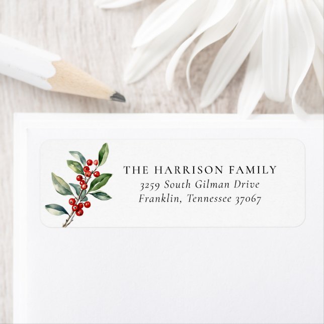 Simple Elegant Christmas Watercolor Floral Address (Insitu)