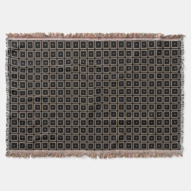 Simple Elegant Classic Black Creamy White Pattern Throw Blanket (Front)