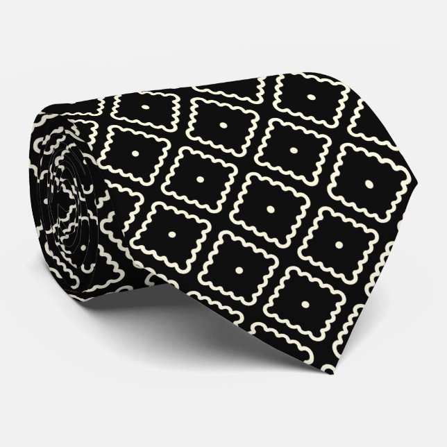 Simple Elegant Classic Black White Square  Tie (Rolled)