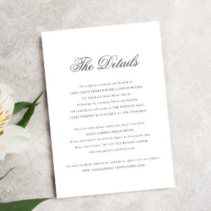 Simple elegant classic calligraphy wedding details enclosure card