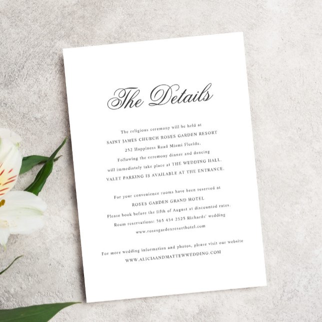 Simple elegant classic calligraphy wedding details enclosure card (Creator Uploaded)