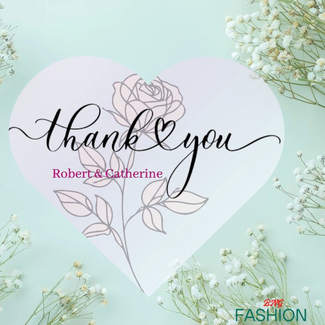 Simple Elegant Classic Floral Wedding Thank You Heart Sticker (Creator Uploaded)