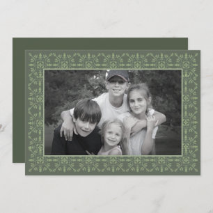Simple Elegant Classic Green Border Family Photo Holiday Card