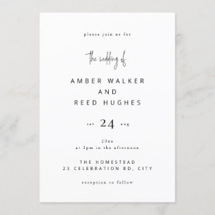 Simple Elegant Classic Wedding Plain Text Script Invitation