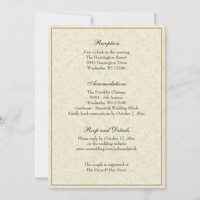 Simple Elegant Classic Wedding Reception Enclosure Invitation (Front)