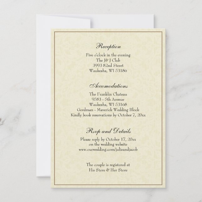 Simple Elegant Classic Wedding Reception Enclosure Invitation (Front)