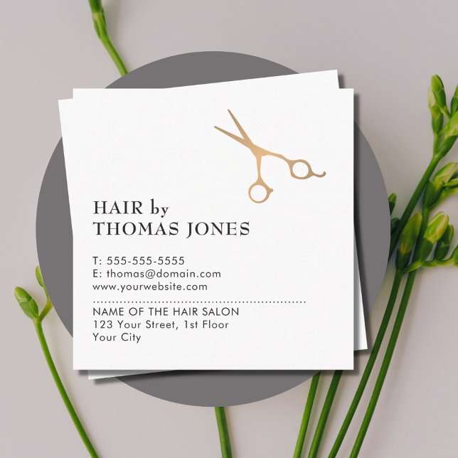 Simple Elegant Clean Faux Gold Scissor Hair Square Business Card (Creator Uploaded)